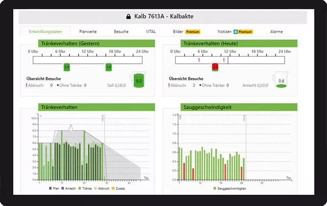 Screenshot des Touchdisplays mit intuitivem Menü der Kalbakte für effizientes Management und maximale Übersicht.